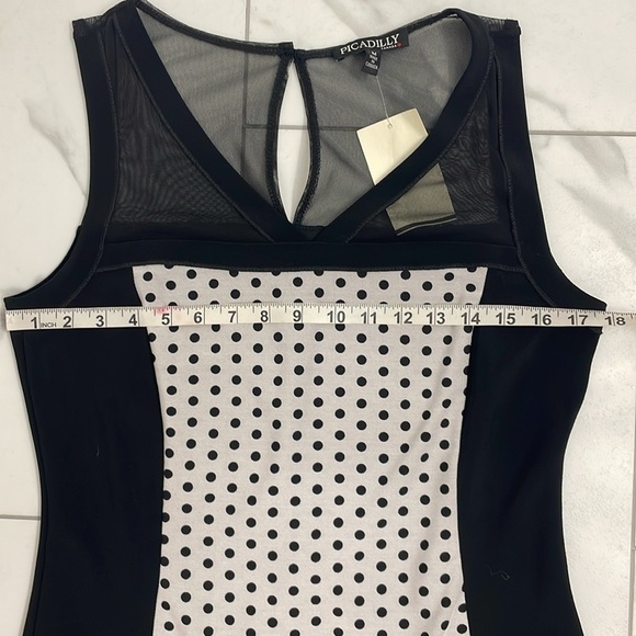 Picadilly Sleeveless Lite Grey/Black Sheath Dress Sheer shoulders & Back Sz.M - Picture 10 of 14